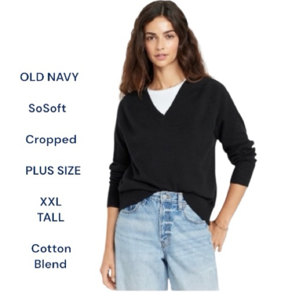 Old Navy SoSoft Loose V-Neck Sweater Black Women’s Plus Size XXL Tall